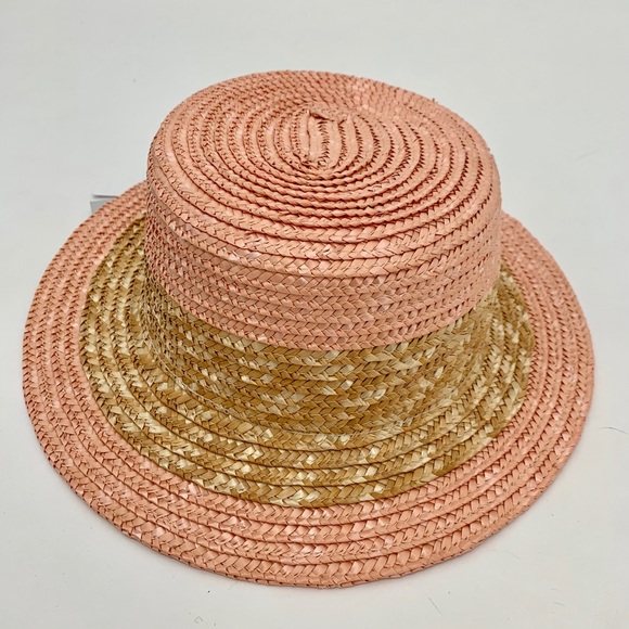 Aqua Accessories - Italian Straw Boho Pink/Brown Festival Round Hat